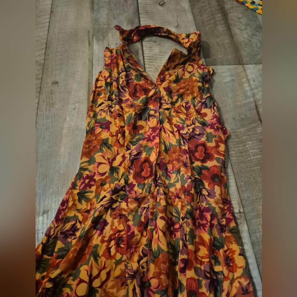 Joni Blair Dress Maxi Halter Button Down Vibrant Floral Vintage 3/S - Picture 4 of 5